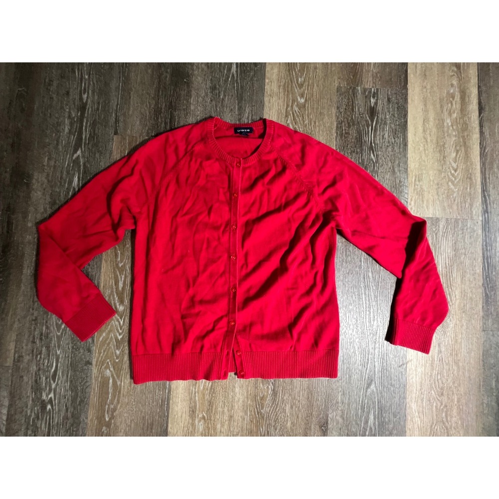 Lands'‎ End Cardigan Sweater Womens Medium 10-12 Red Excellent Button Front Knit